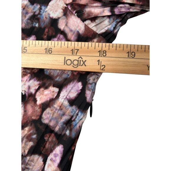 VINCE Micro Painted Floral Twist Drape Midi Dress Womens Size 10 Pleated A-Line - Picture 7 of 10